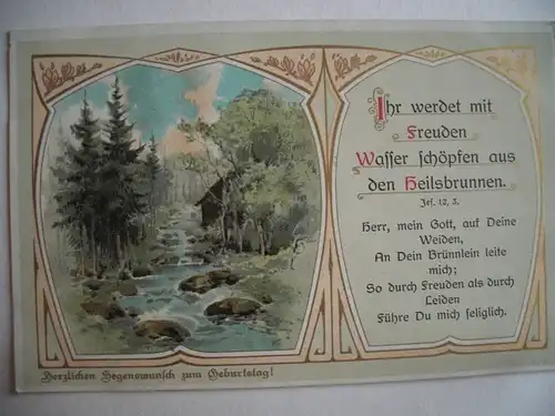 Alte AK Grußkarte Geburtstag Bach Wald Psalm [aE280]