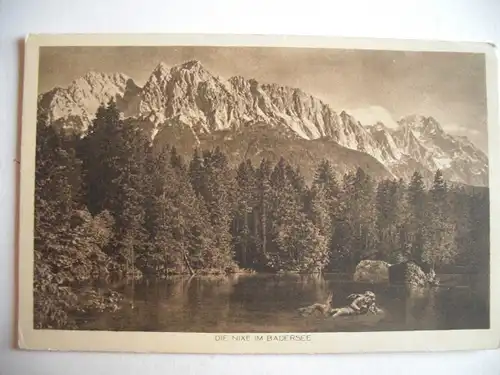Alte AK Garmisch Partenkirchen Die Nixe im Badersee [aE395]