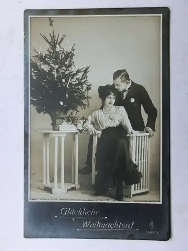 Alte AK Grußkarte Weihnachten Ehepaar Weihnachtsbaum um 1910 [aX929]