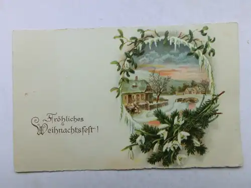 Alte AK Grußkarte Weihnacht Dorf Tannenzweige  1929 [aX943]