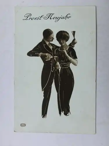 Alte AK Grußkarte Neujahr Paar Sekt um 1920 [aX948]