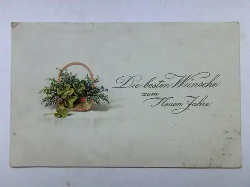 Alte AK Grußkarte Neujahr Korb Kleeblätter 1929 [aX957]