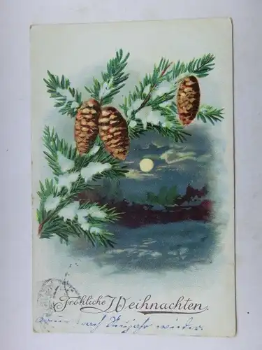 Alte AK Grußkarte Weihnachten Mond Tannenzweige 1911 [aX958]