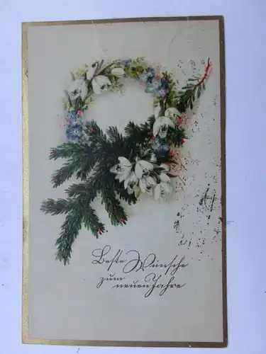 Alte AK Grußkarte Neujahr Tannenzweige Schneeglöckchen 1922 [aX962]