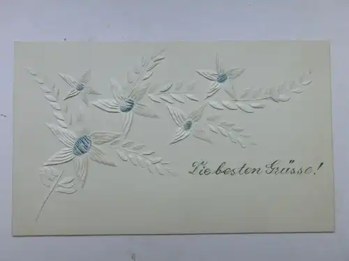 Alte AK Grußkarte m. aufgesetzten Blüten [aX967]