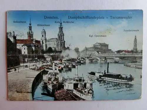 Alte AK Dresden Dampfschifflandeplatz 1912 [aU313]