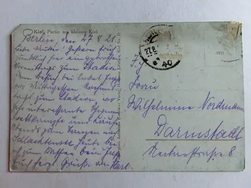 Alte AK Kiel Partie am Kleinen Kiel 1921 [aU283]