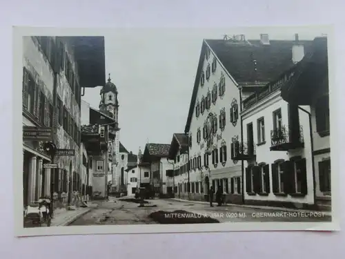 Alte AK Mittenwald Obermarkt Hotel Post [aO1339]