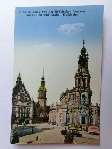 Alte AK Dresden Schloß u. Hofkirche Straßenbahn [aO1179]