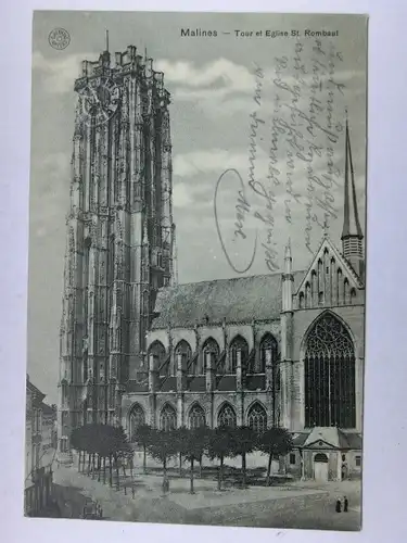 Alte AK Malines Tour et Eglise St. Rombaut 1916 [aX448]