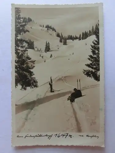 Alte AK Balderschwang Feuerstätterkopf Skifahren Winter 1937 [aX614]