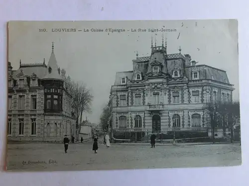 Alte AK Louviers La Caisse d’Epargne La Rue Sait German [aM806]