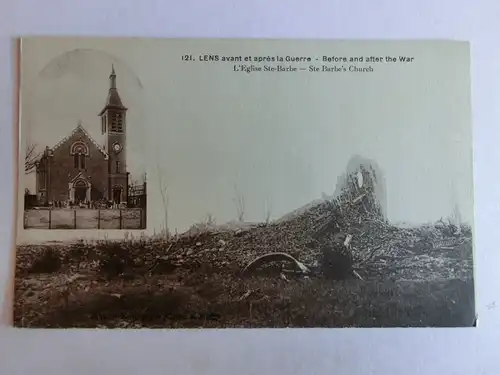 Alte AK Lens avant et apres la Guerre L’Eglise Ste. Barbe [aM642]