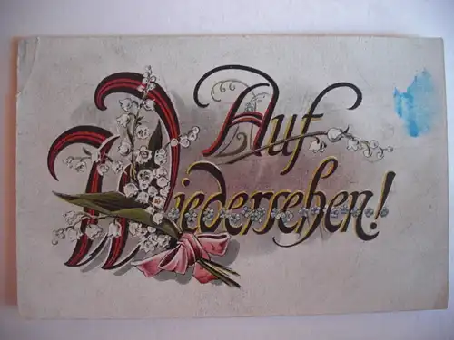 Alte AK Grußkarte „Auf Wiedersehen“ Maiglöckchen (fleckig) [aF226]