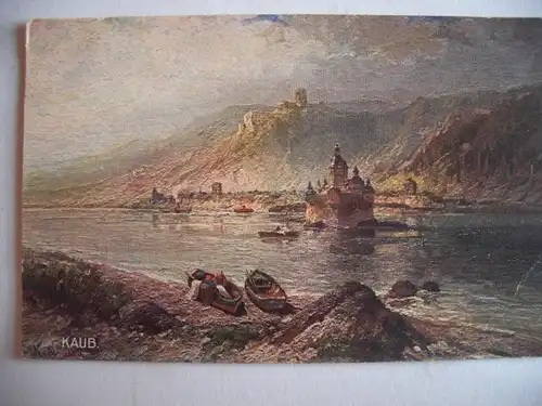 Alte AK Kaub Burg Gutenfels und Pfalz um 1920 [aF71]