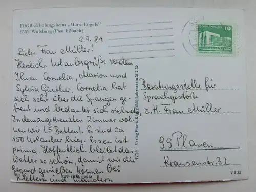Alte AK Walsburg Post Eßbach FDGB Erholungsheim [aO1563]