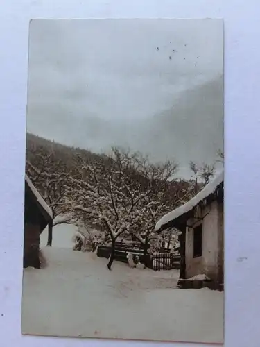 Alte AK Kunstkarte Häuser Bäume Schnee 8 x 13 cm [aE971]