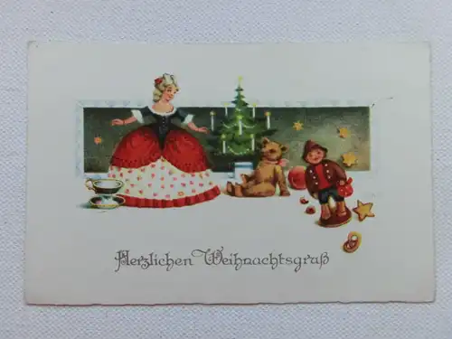 Alte AK Grußkarte Weihnachten Spielzeug Bär Tannenbaum [aX886]