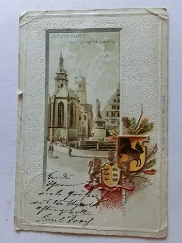 Alte AK Prägekarte Stuttgart Stadtkirche 1900 (m. Kritzeleien) [aE879]
