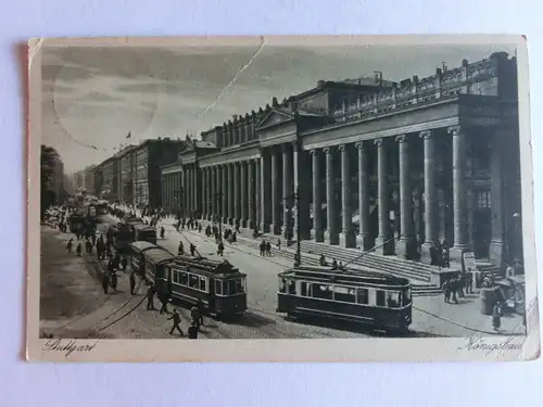 Alte AK Stuttgart Königsbau m. Straßenbahn (knitterig) [aE815]