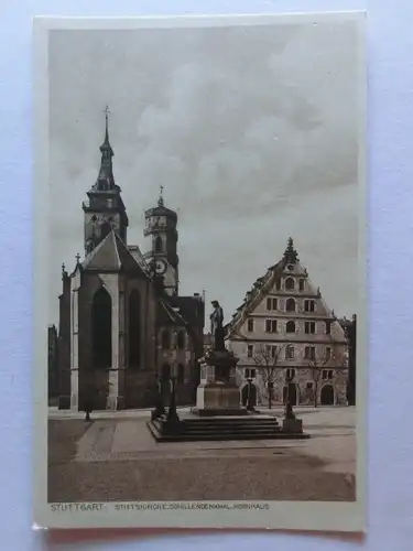 Alte AK Stuttgart Stiftskirche Schillerdenkmal Kornhaus [aE821]
