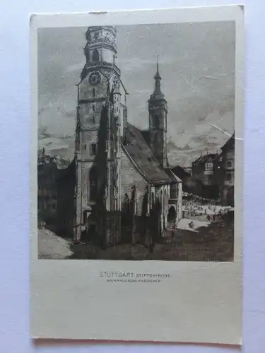 Alte AK Stuttgart Stiftskirche n. Radierung A. Eckener [aE823]