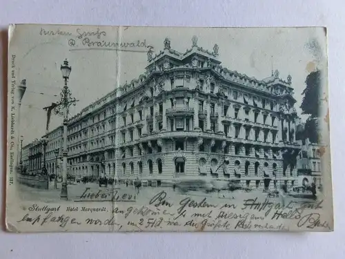 Alte AK Stuttgart Hotel Marquart 1899 (fleckig, mit Knick) [aE852]