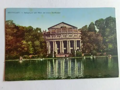 Alte AK Stuttgart Anlagensee Neues Hoftheater um 1925 [aE859]