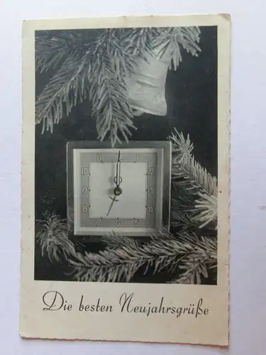 Alte AK Grußkarte Neujahr Glocke Uhr Tannenzweige [aN178]
