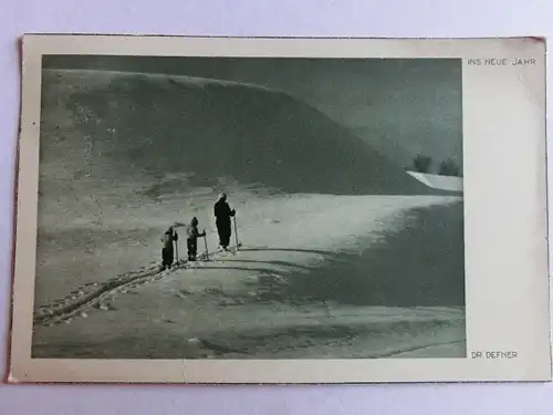 Alte AK Grußkarte Neujahr Winter Schnee Skilaufen Ski [aN186]