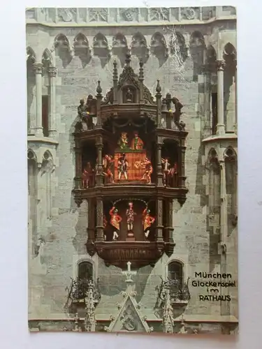 Alte AK München Glockenspiel Rathaus (beschädigt) [aM873]