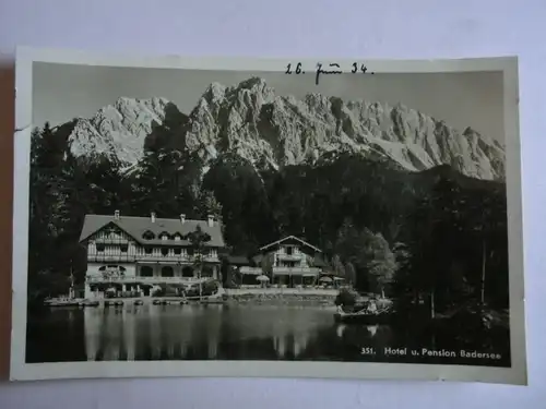 Alte AK Garmisch Partenkirchen Hotel Badersee (m. Einriß) [aG810]