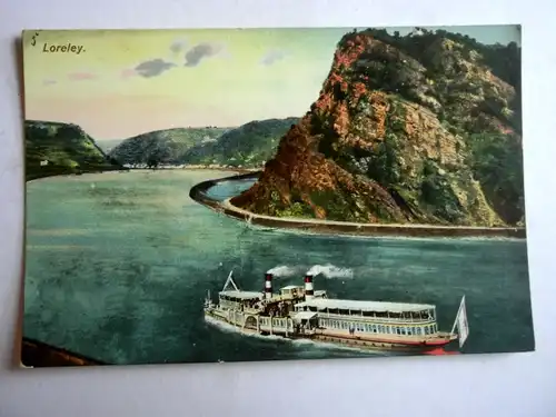 Alte AK Loreley Rhein Schifffahrt Dampfer [aG892]