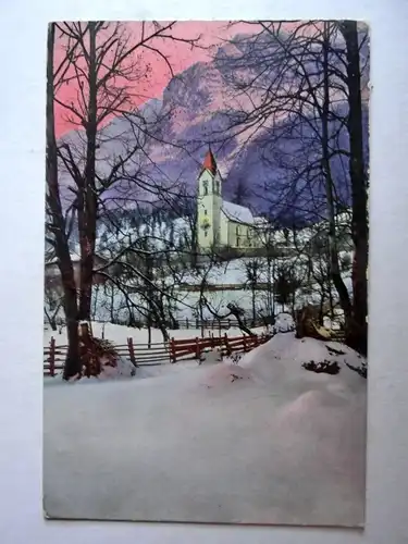 Alte AK Künstlerkarte Gebirge Kirche Schnee Winter [aG963]