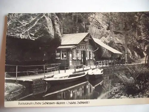 Alte AK Bootsstation Obere Schleusen-Klamm Sächs. Schweiz [aG148]