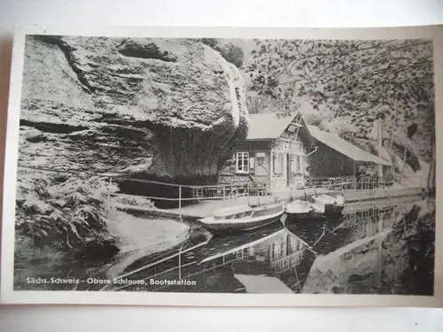 Alte AK Bootsstation Obere Schleuse  Sächs. Schweiz [aG149]