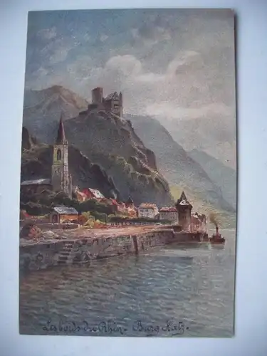 Alte AK Künstlerkarte Burg Katz St. Goarshausen [aD311]