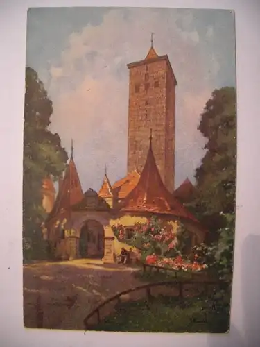 Alte AK Künstlerkarte Rothenburg o. T.  Burgtor [E768]