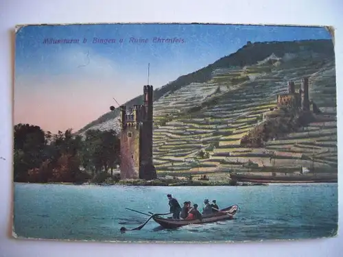 Alte AK Bingen Mäuseturm Ruine Ehrenfels um 1920 [E636]