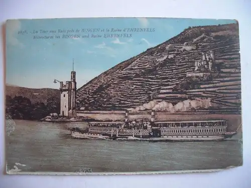 Alte AK Bingen Mäuseturm Ruine Ehrenfels um 1928 [E646]