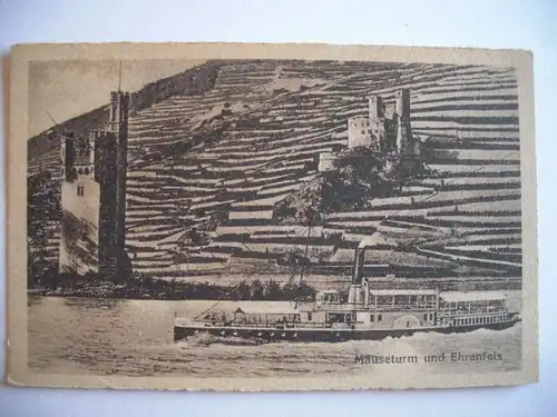 Alte AK Bingen Der Mäuseturm Dampfschiff Schifffahrt [E650]