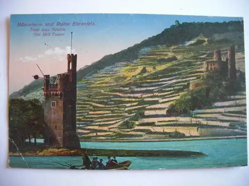 Alte AK Bingen Mäuseturm Ruine Ehrenfels 1923 [E651]