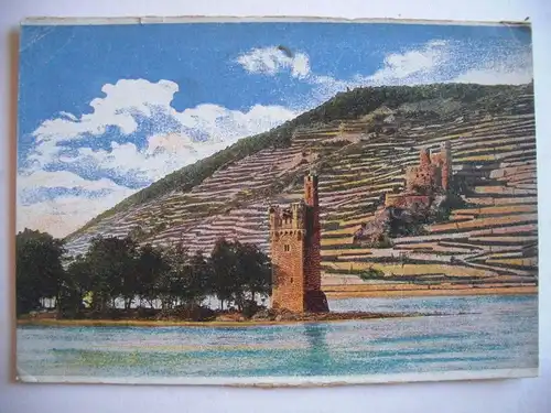 Alte AK Bingen Mäuseturm Ruine Ehrenfels um 1920 [E652]