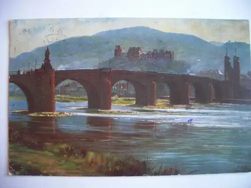 Alte AK Heidelberg Neckarbrücke 1918 [E658]