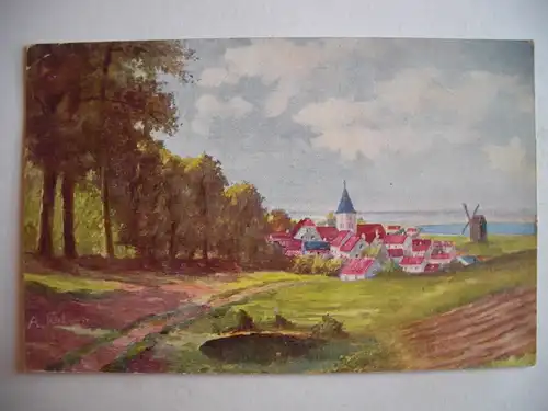 Alte AK Künstlerkarte Dorf Windmühle Stempel Botnang [E1244]