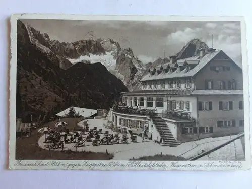 Alte AK Kreuzeckhaus Zugspitze Höllentalgletscher [aE731]