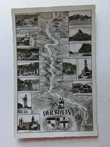 Alte AK Rhein Flußkarte Mainz - Koblenz [C1115]