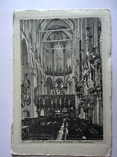 Alte AK Lübeck Marienkirche Inneres auf Bütten [aG690]