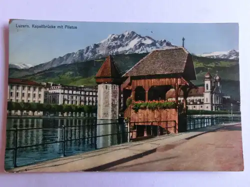 Alte AK Luzern Kapellbrücke mit Pilatus [aH990]