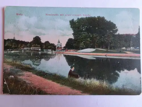 Alte AK Metz Moselpartie Neue evangelische Kirche [aH1033]